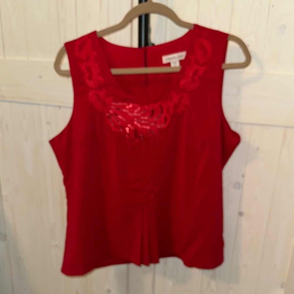 Coldwater Creek Red Embellished Sleeveless Blouse, NWOT, Sz L